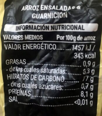 Arroz ensalada & guarnición Hacendado ingredientes