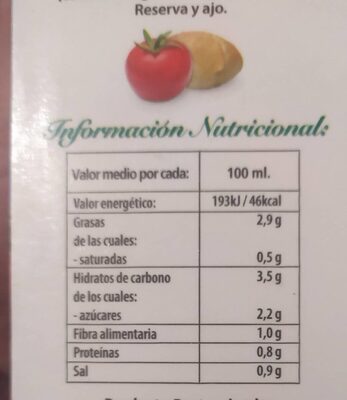 Gazpacho andaluz Hacendado ingredientes
