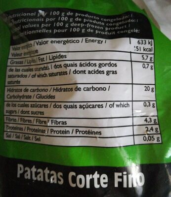 Patatas corte fino Hacendado ingredientes