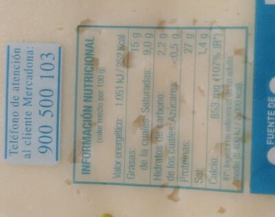 Queso havarti en lonchas light Hacendado ingredientes