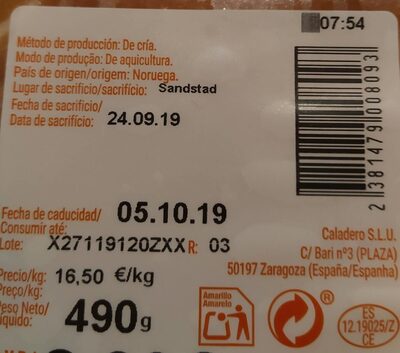 Rodaja de salmón Hacendado ingredientes